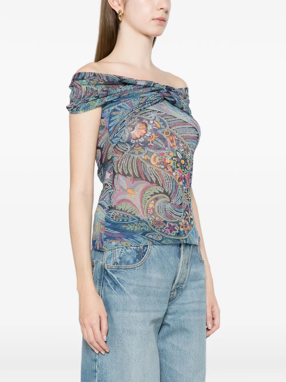 SEMI-SHEER STRAIGHT NECK PATTERNED TOP WRJA019399IAS72X0887 (ETRO / Tシャツ・カットソー ) | ETRO (エトロ)(2)