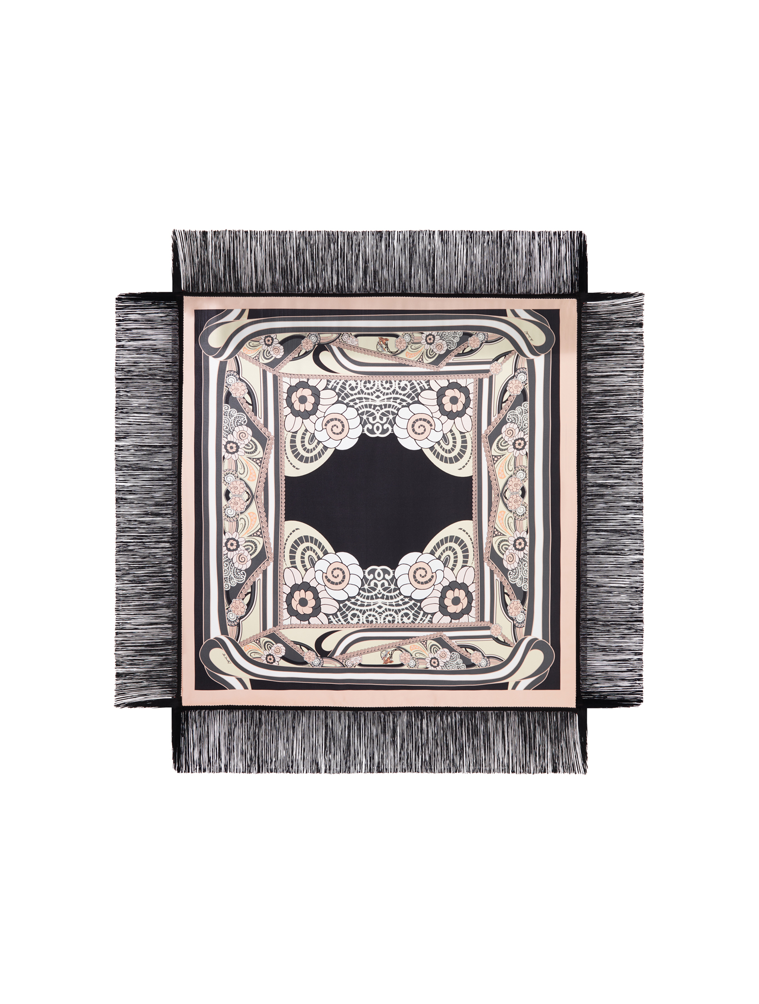 SILK SCARF WITH FRINGES AND ORNAMENTAL PRINT SCA0073SIL006AMB03PI02 (La DoubleJ / スカーフ・マフラー ) | La DoubleJ (ラダブルジェイ)