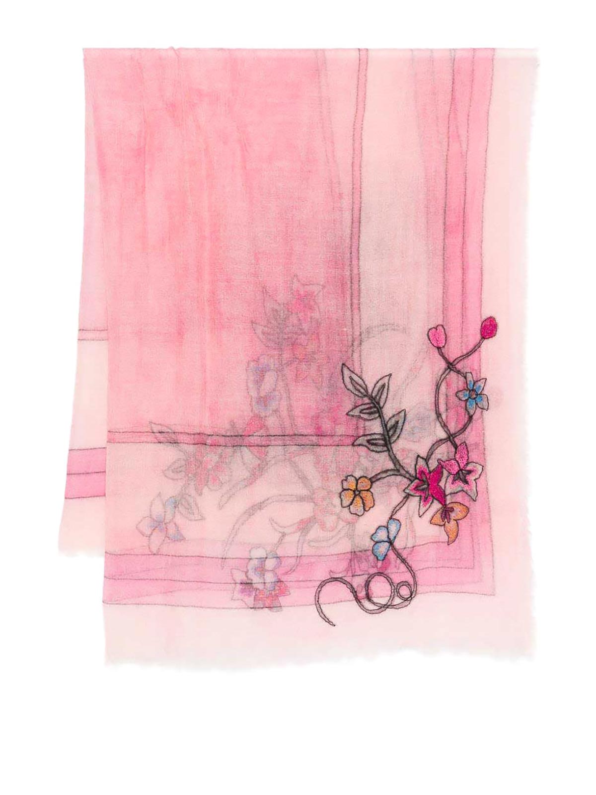Pink Chanty Scarf With Floral Decoration E2610171820 (Faliero Sarti / スカーフ・マフラー ) | Faliero Sarti (ファリエロ サルティ)