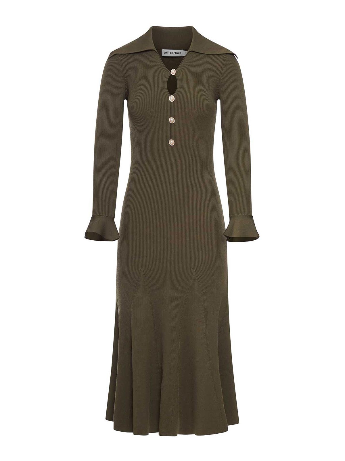 Midi Dress In Openwork Knit SS26185MGREEN (self-portrait / ワンピース・ドレス・オールインワン ) | self-portrait (セルフ・ポートレイト)