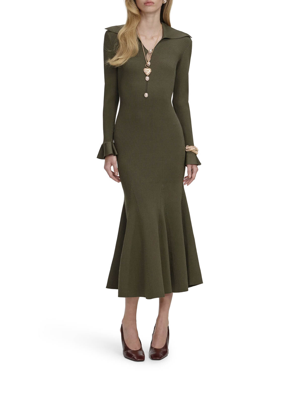 Midi Dress In Openwork Knit SS26185MGREEN (self-portrait / ワンピース・ドレス・オールインワン ) | self-portrait (セルフ・ポートレイト)(1)