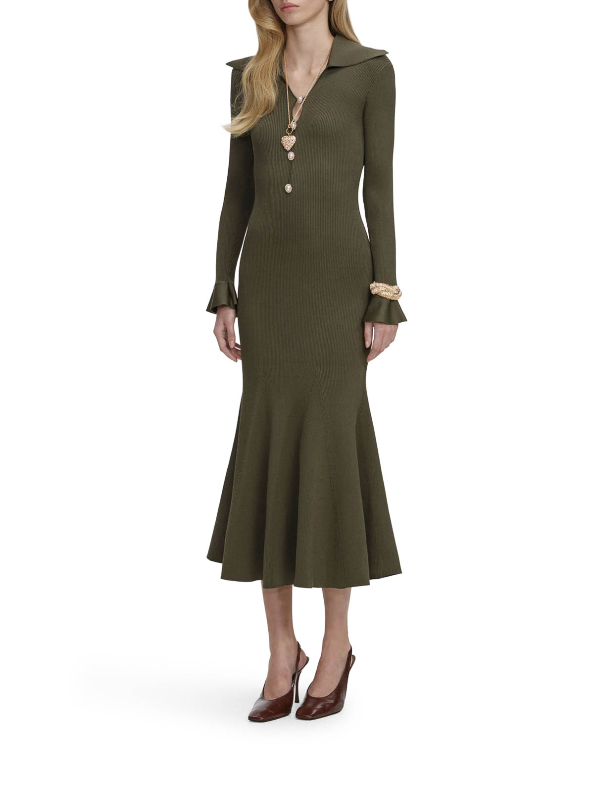 Midi Dress In Openwork Knit SS26185MGREEN (self-portrait / ワンピース・ドレス・オールインワン ) | self-portrait (セルフ・ポートレイト)(3)