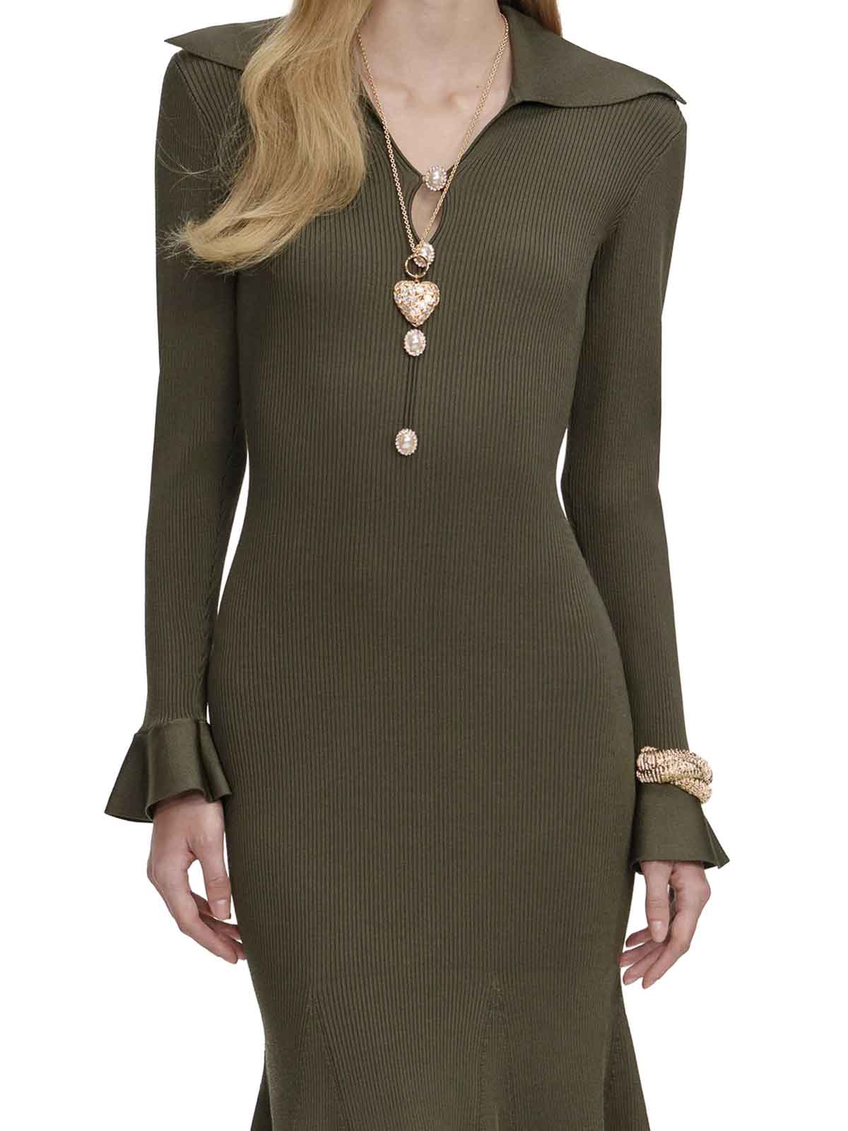 Midi Dress In Openwork Knit SS26185MGREEN (self-portrait / ワンピース・ドレス・オールインワン ) | self-portrait (セルフ・ポートレイト)(4)