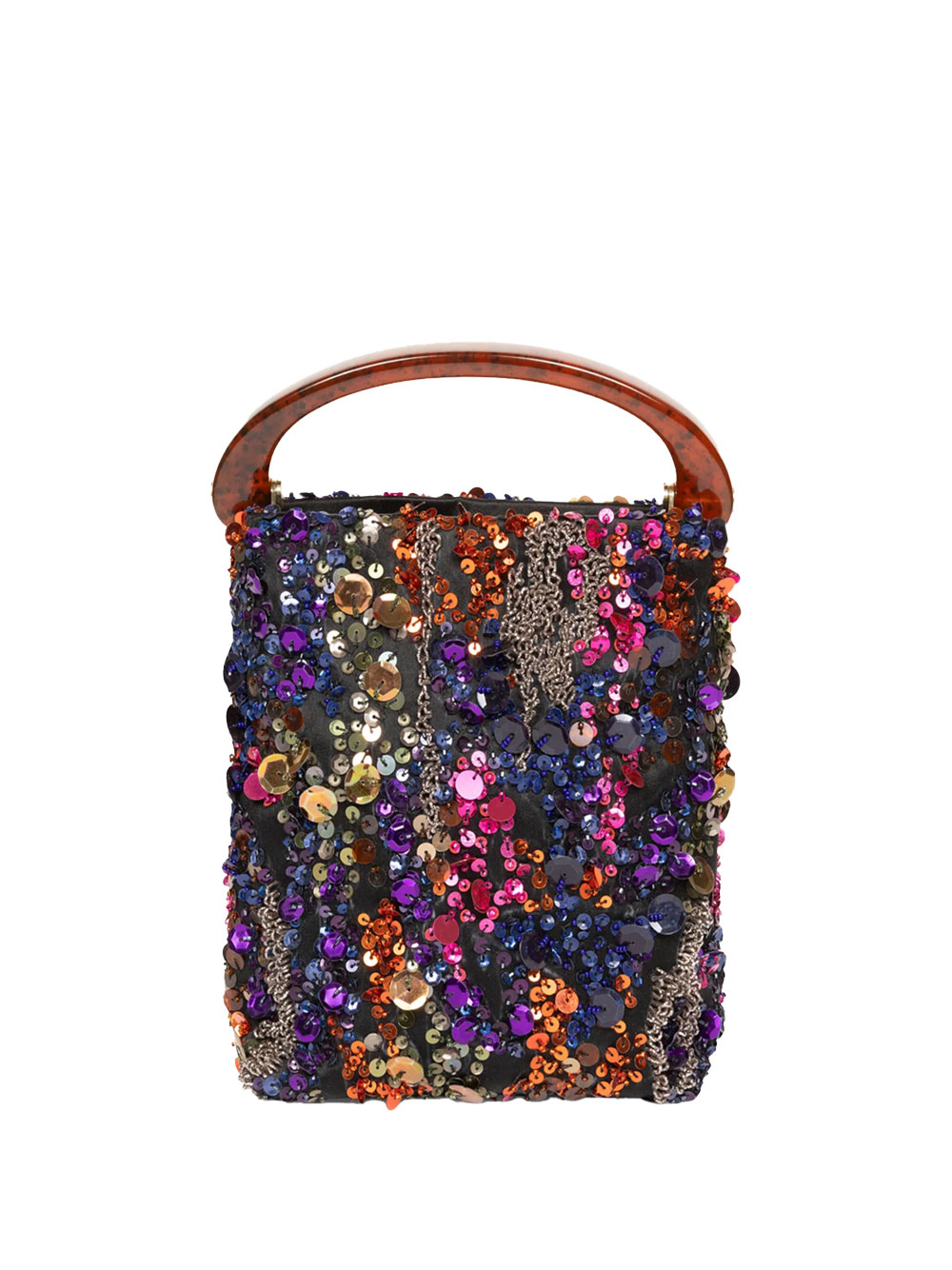 MICRO EMBELLISHED MULTICOLOR VISCOSE AND SILK BAG WITH RESIN TOP HANDLE 0115220856353 (Dries Van Noten / ハンドバッグ・ショルダーバッグ ) | Dries Van Noten (ドリスヴァンノッテン)