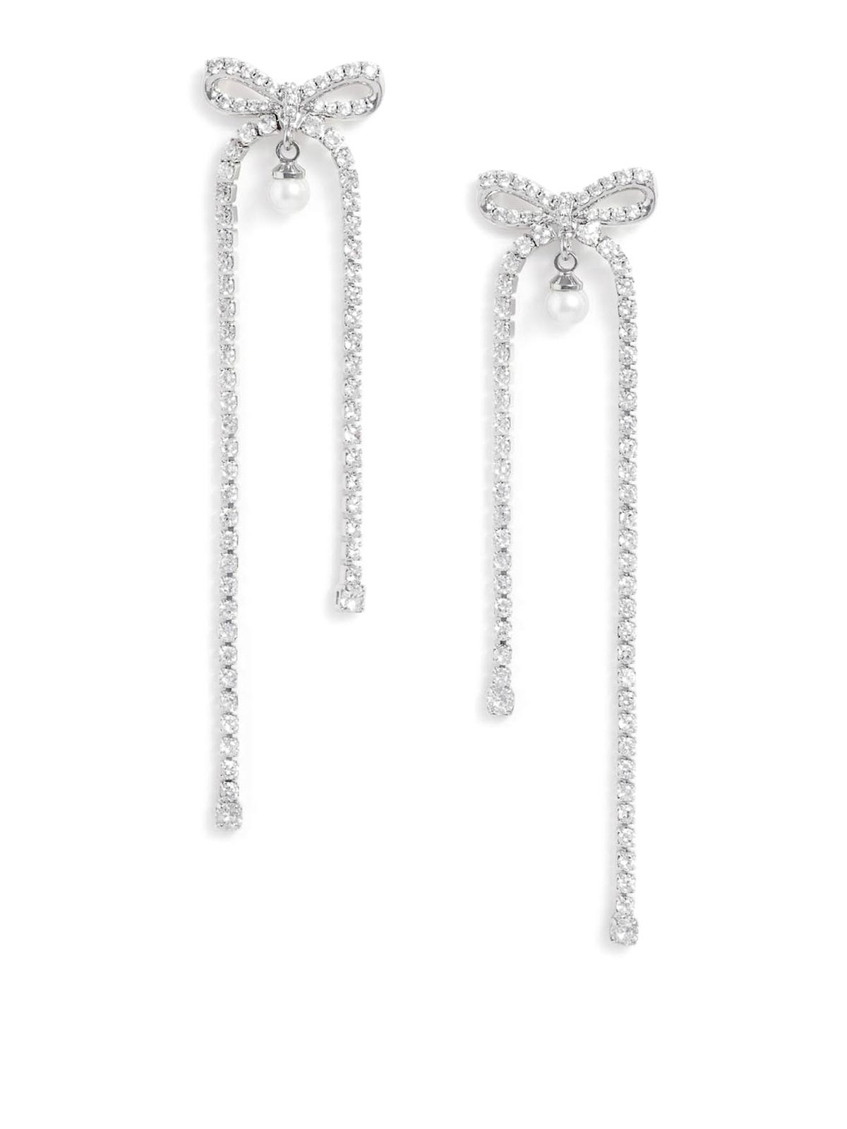 Crystal And Pearl Bow Dangling Earrings SS26608EASILVER (self-portrait / ピアス・イヤリング ) | self-portrait (セルフ・ポートレイト)