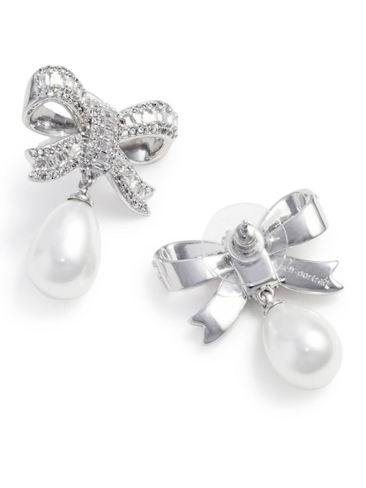 Pearl Drop Earrings With Crystal Bow SS26616ESILVER (self-portrait / ピアス・イヤリング ) | self-portrait (セルフ・ポートレイト)(1)