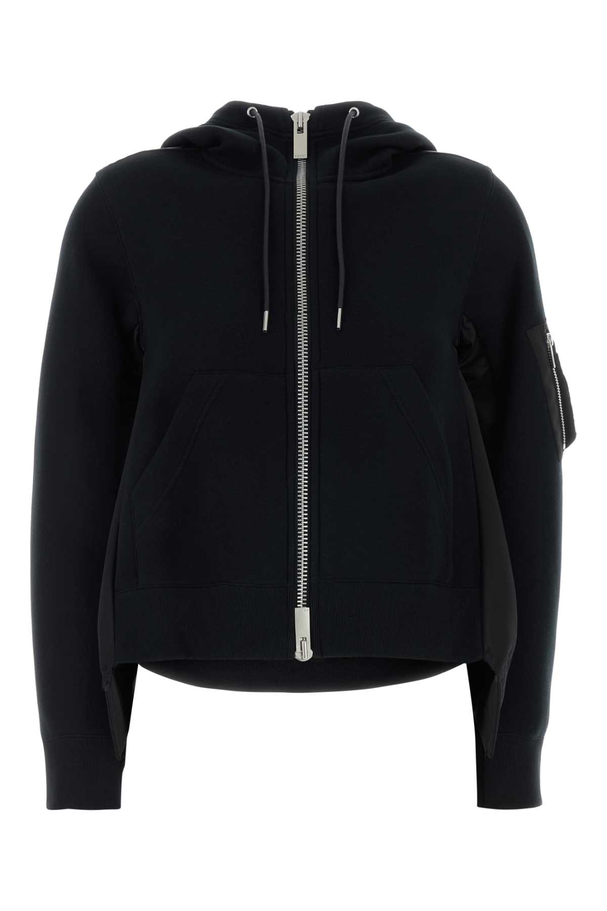 Black cotton blend and nylon sweatshirt 2608496001 (sacai / スウェット・フーディー ) | sacai (サカイ)
