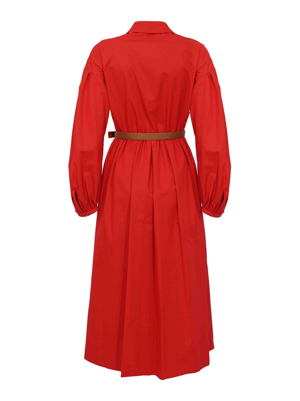 Mstmarmo Dress In Cotton Satin With Red Belt 26162210216E15 (Max Mara Studio / ワンピース・ドレス・オールインワン ) | Max Mara Studio (マックスマーラ ステュディオ)(1)