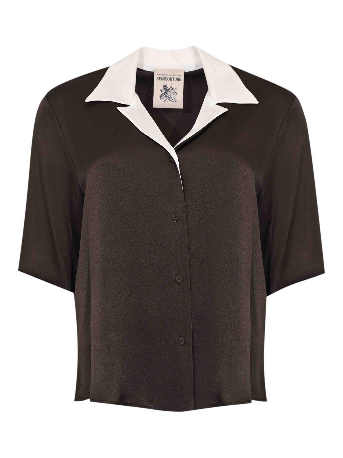 Navy Shirt In Silk Blend Satin Y6SM07V220 (SEMICOUTURE / シャツ・ブラウス ) | SEMICOUTURE (セミクチュール)