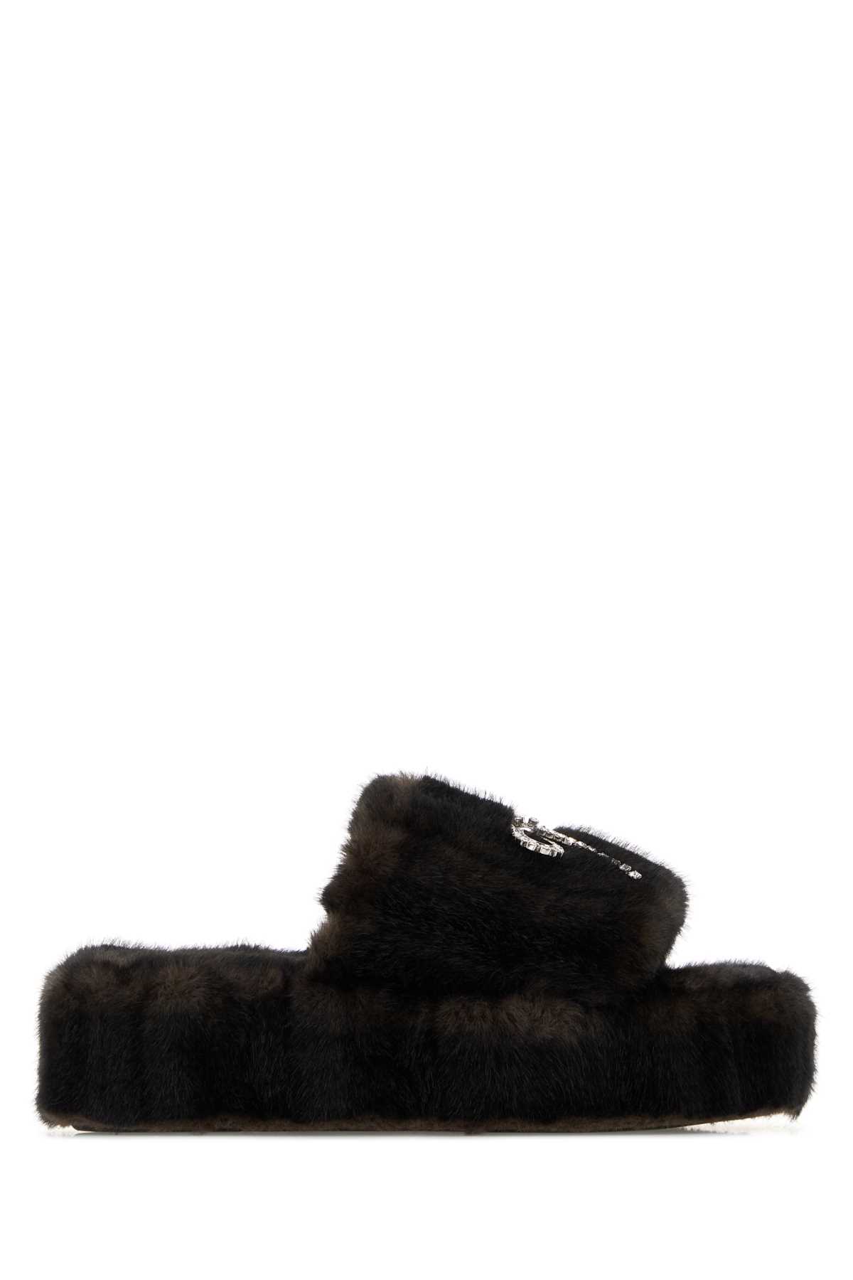 Dark brown eco fur slippers 854673W14Y12618 (Balenciaga / サンダル ) | Balenciaga (バレンシアガ)