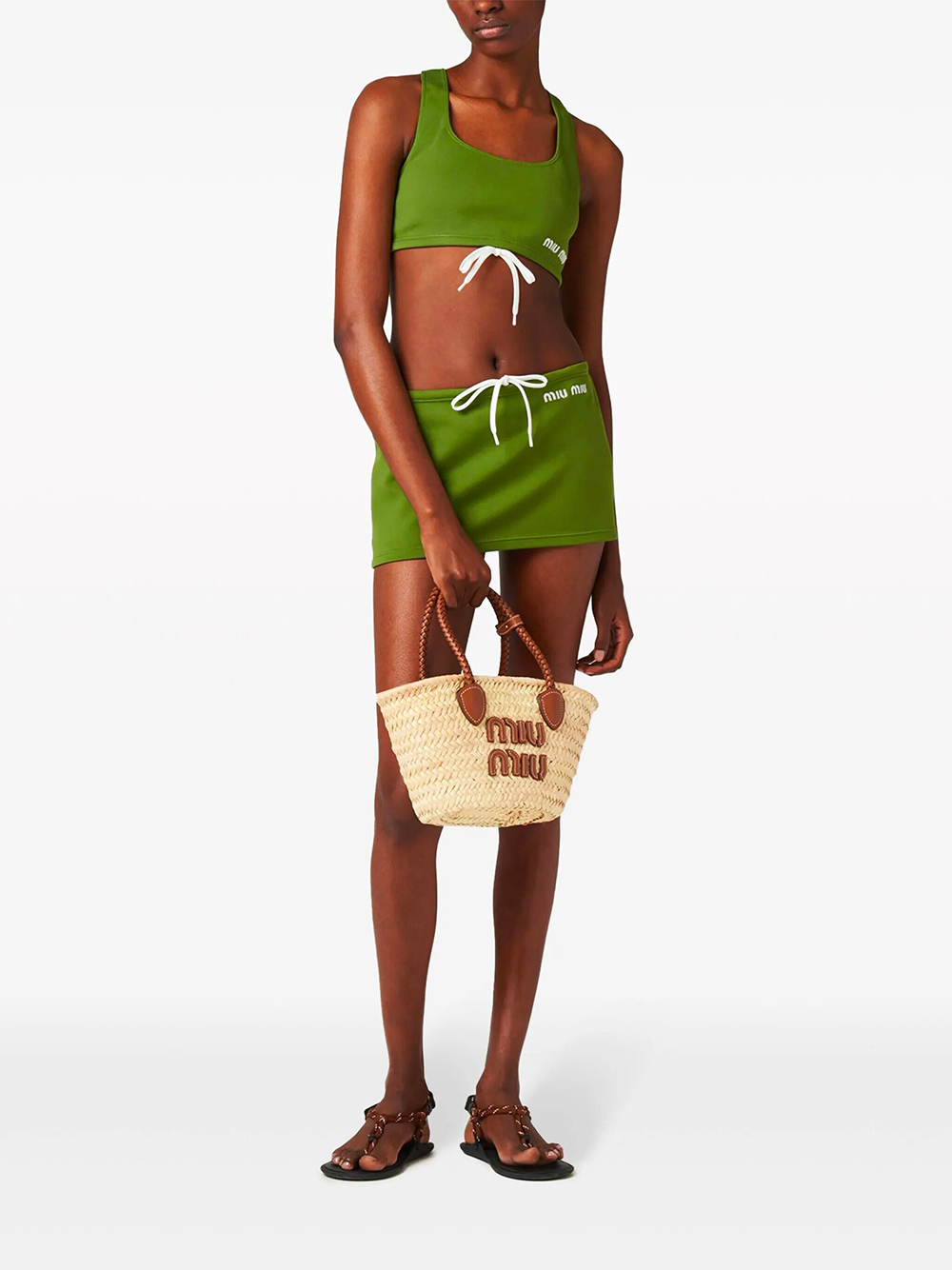 STRAW TOTE BAG WITH LEATHER TRIM 5BG273VOOO2DDHF0A5T (MIU MIU / トートバッグ ) | MIU MIU (ミュウミュウ)(6)