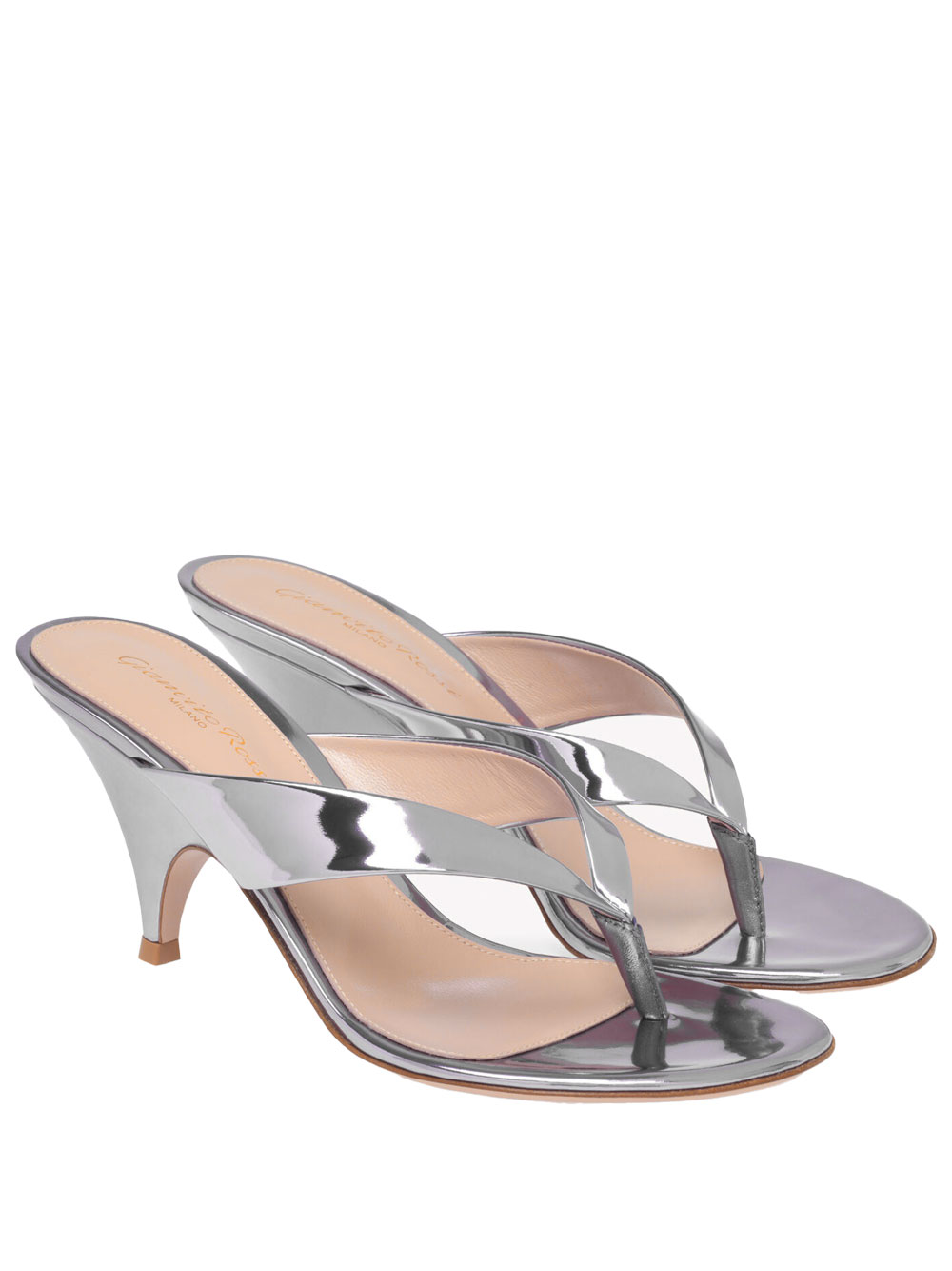 SOFIA THONG METALLIC-EFFECT LEATHER SANDALS G1013870RICMETSILVER (Gianvito Rossi / サンダル ) | Gianvito Rossi (ジャンヴィト ロッシ)(1)