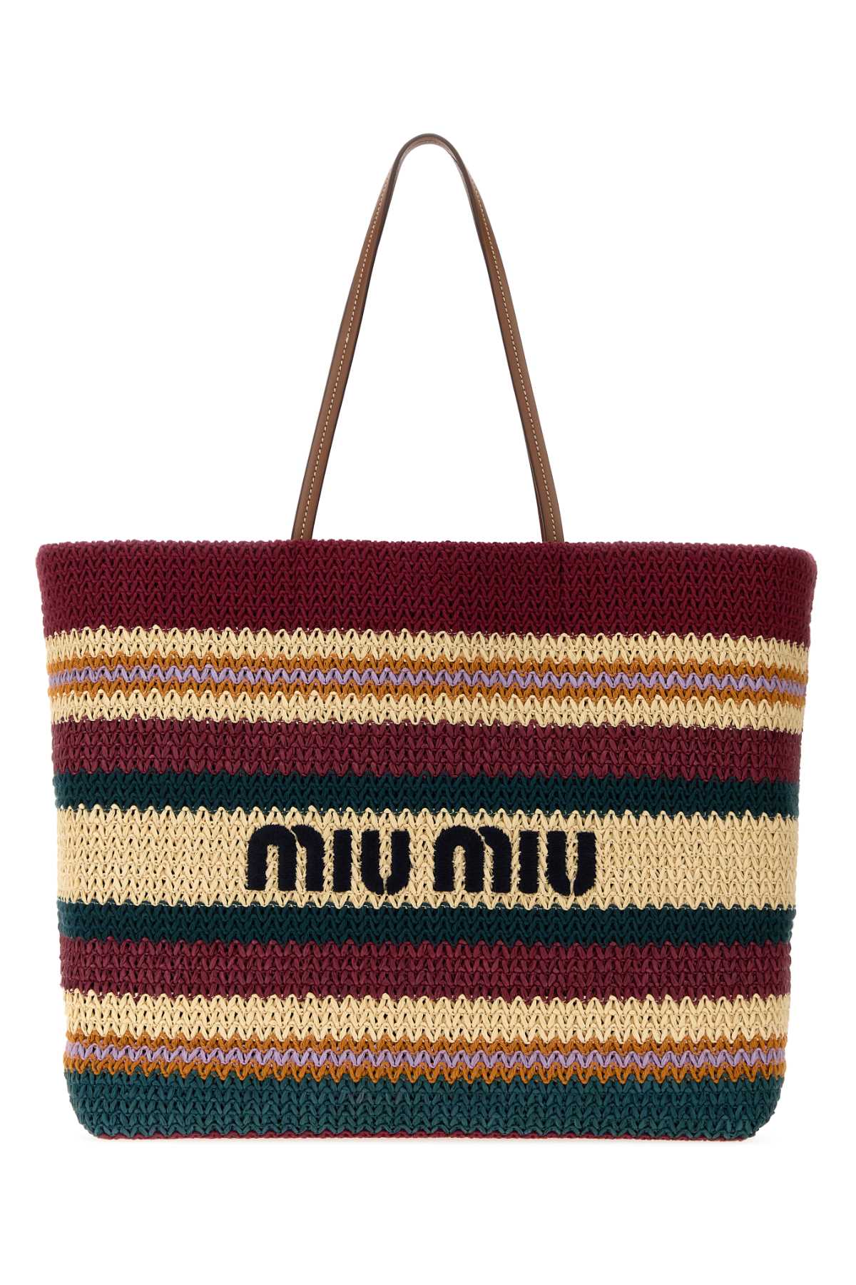 Embroidered rafia and cotton shopping bag 5BG2282DO3F05DN (MIU MIU / トートバッグ ) | MIU MIU (ミュウミュウ)