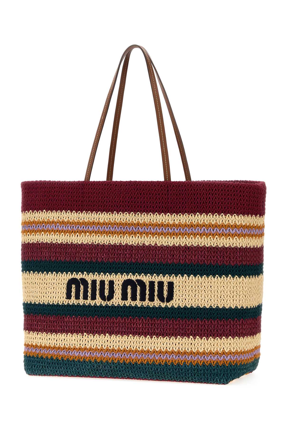 Embroidered rafia and cotton shopping bag 5BG2282DO3F05DN (MIU MIU / トートバッグ ) | MIU MIU (ミュウミュウ)(1)