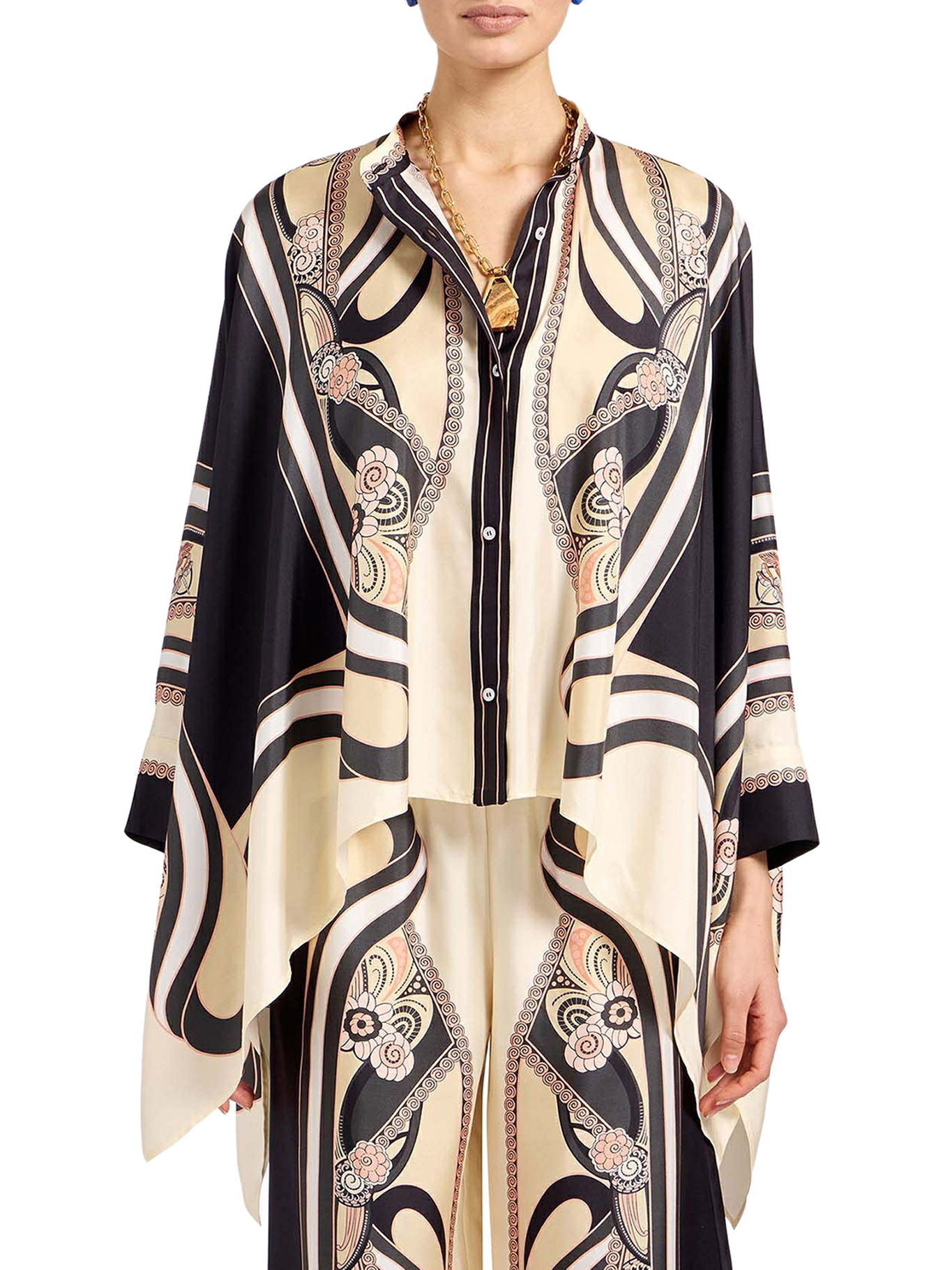 SILK SCARF SHIRT WITH GRAPHIC PRINT AND ASYMMETRIC BOTTOM SHI0059SIL006AMB03PI02 (La DoubleJ / シャツ・ブラウス ) | La DoubleJ (ラダブルジェイ)(1)