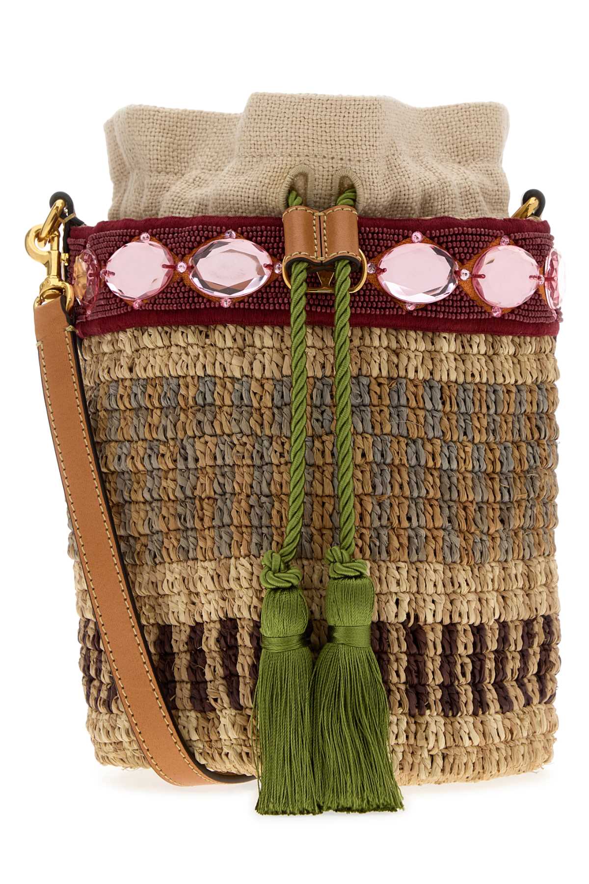 Embroidered raffia VLogo Signature bucket bag 8W2B0T10ZCDCXX (Valentino Garavani / ハンドバッグ・ショルダーバッグ ) | Valentino Garavani (ヴァレンティノ)