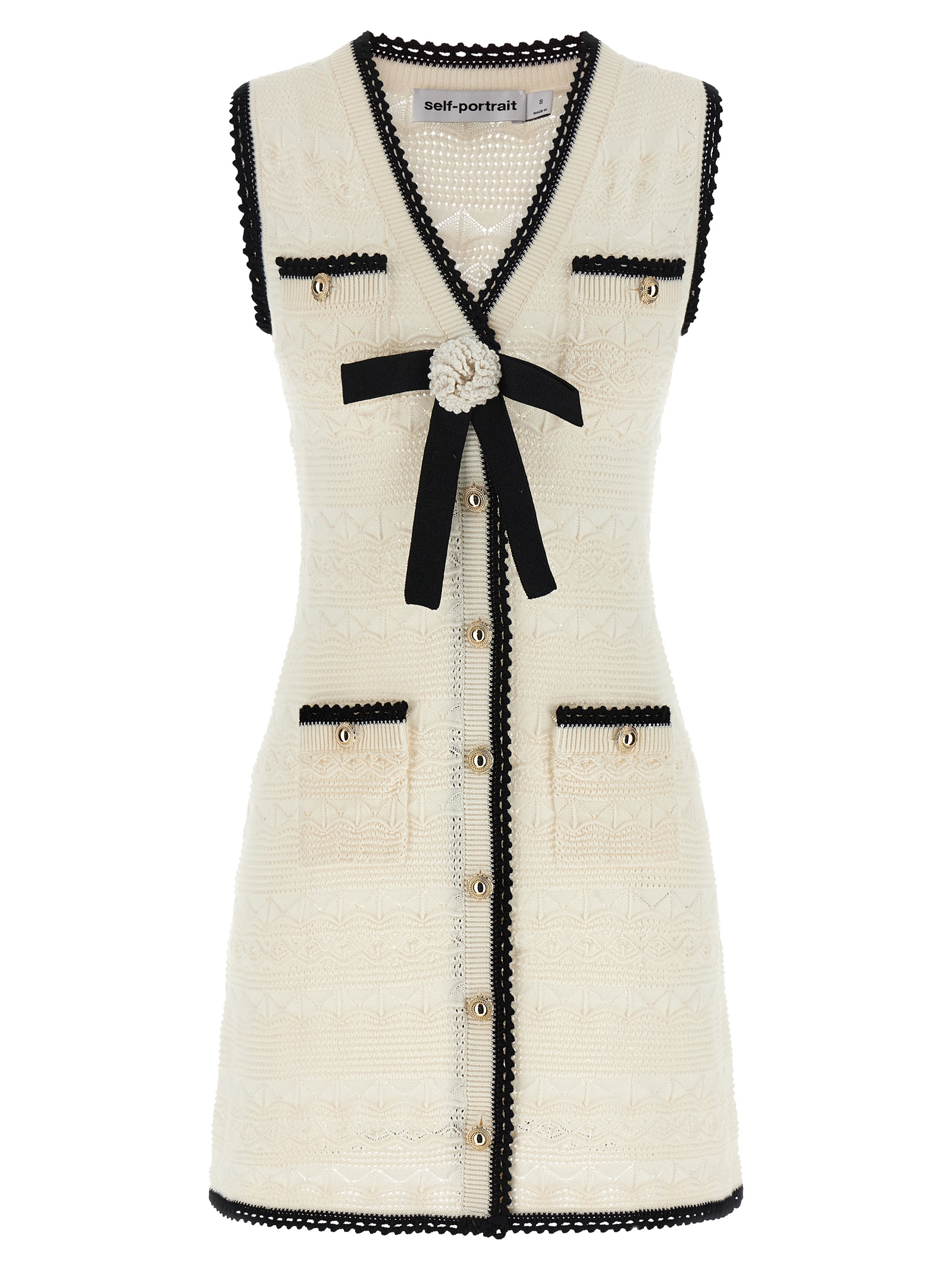 'White Pointelle Knit Mini' dress PF26075SCWWHITE (self-portrait / ワンピース・ドレス・オールインワン ) | self-portrait (セルフ・ポートレイト)