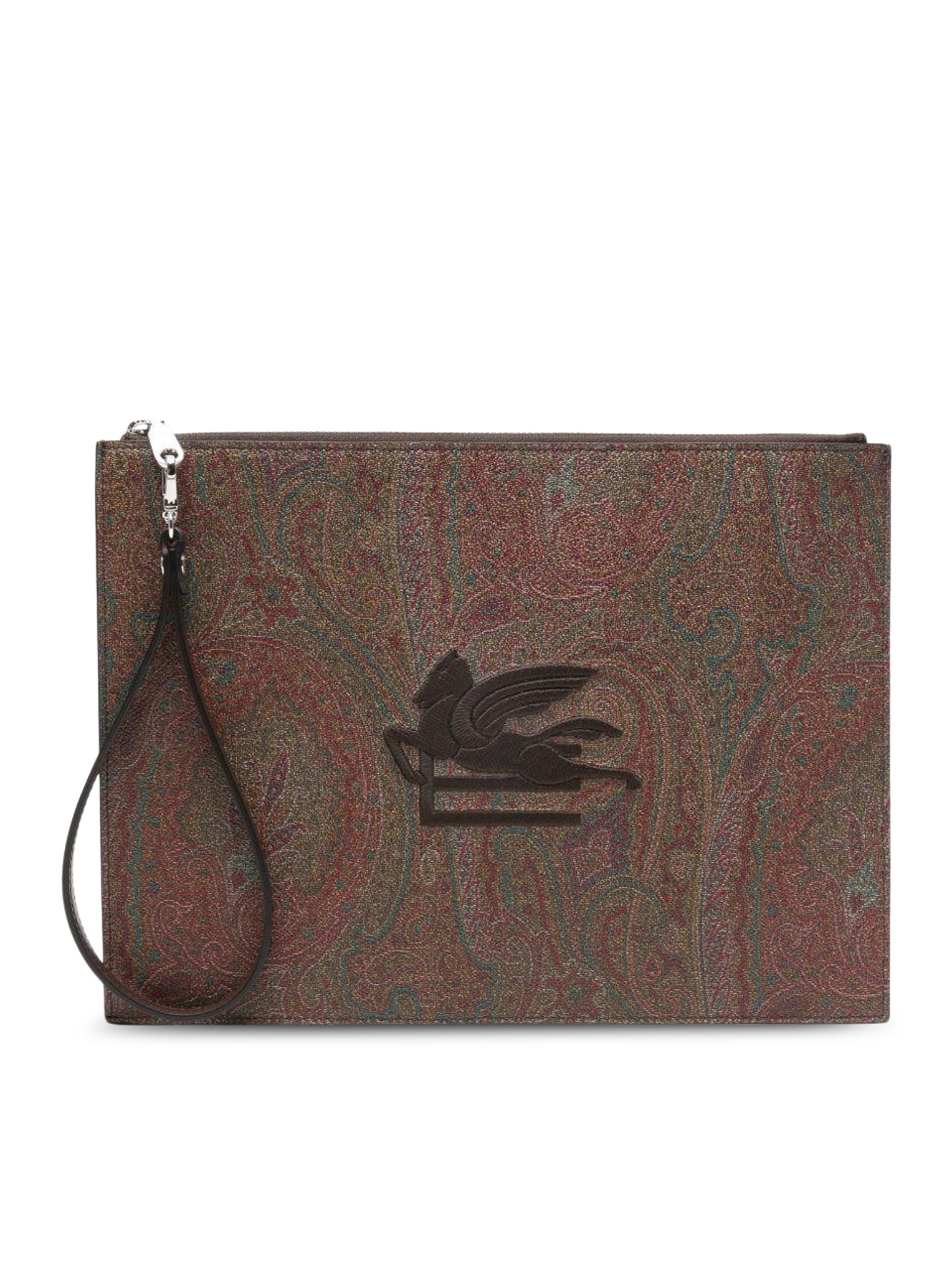BROWN PAISLEY JACQUARD CANVAS CLUTCH WITH LOGO EMBROIDERY ON THE FRONT AND WRIST STRAP MP2C0006AA086M0019 (ETRO / 財布・カードケース ) | ETRO (エトロ)