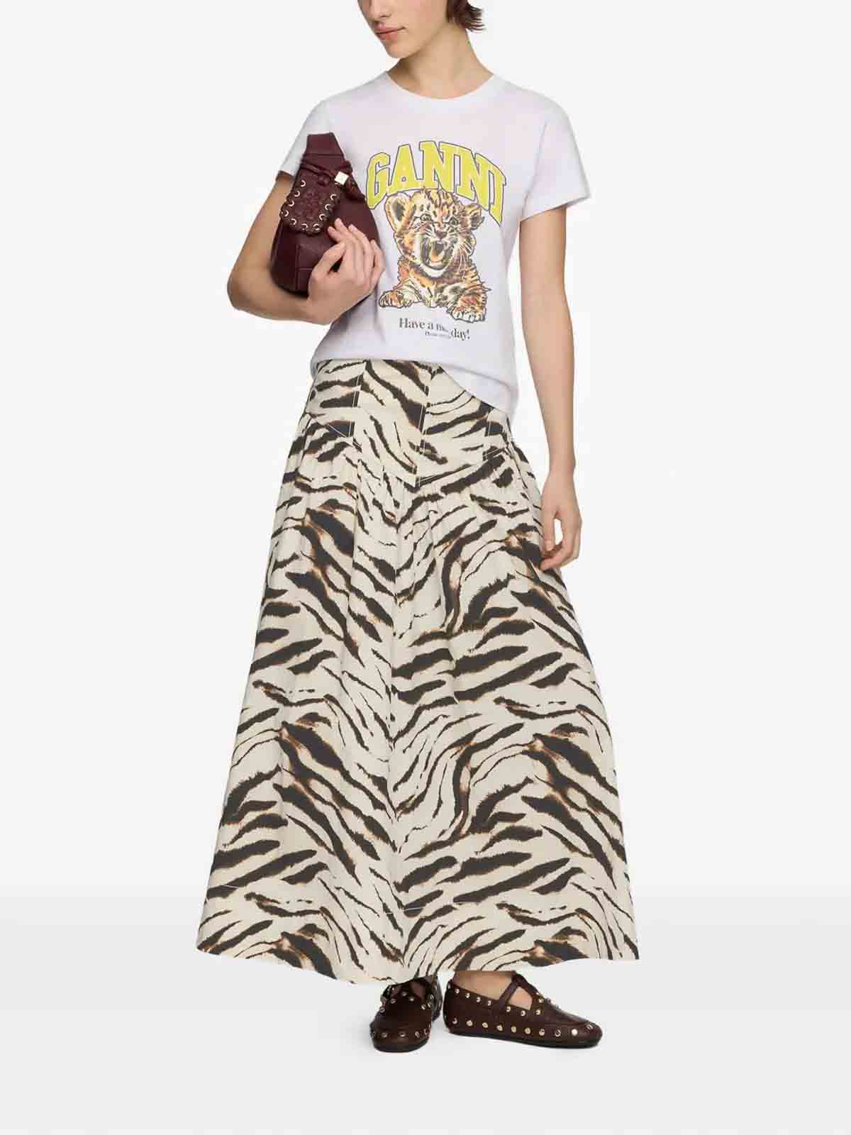 Printed Stretch Cotton Long Skirt Egret A1090288135 (GANNI / スカート ) | GANNI (ガニー)(1)